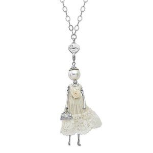 Silver-tone Faux Pearl White Lace Doll Charm